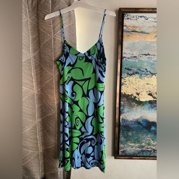 Miu Miu Stretch Mini Dress Size XS Green Blue Spaghetti Strap one-piece - Picture 2 of 11